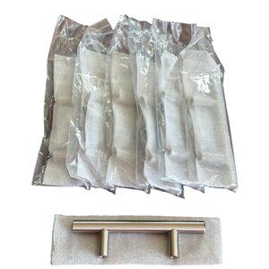 6 2.5" Hole Center Brushed Nickel Cabinet Drawer Pulls 4" Long T-Bar Handles Lot
